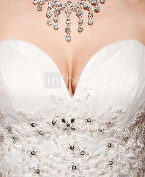 A-line Strapless Chapel Train Organza And Lace Wedding Dress