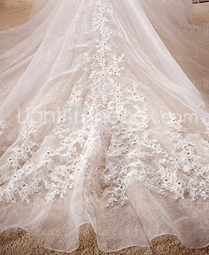 A-line Strapless Chapel Train Organza And Lace Wedding Dress
