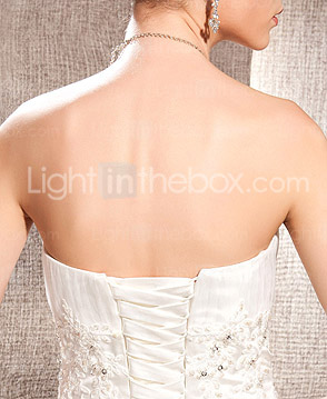 A-line Strapless Chapel Train Organza And Lace Wedding Dress