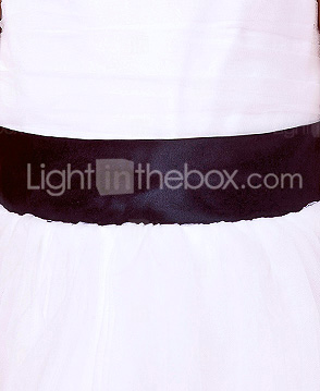 A-line Spaghetti Strap Tea-length Tulle And Satin Flower Girl Dress With Sash/Ribbon 