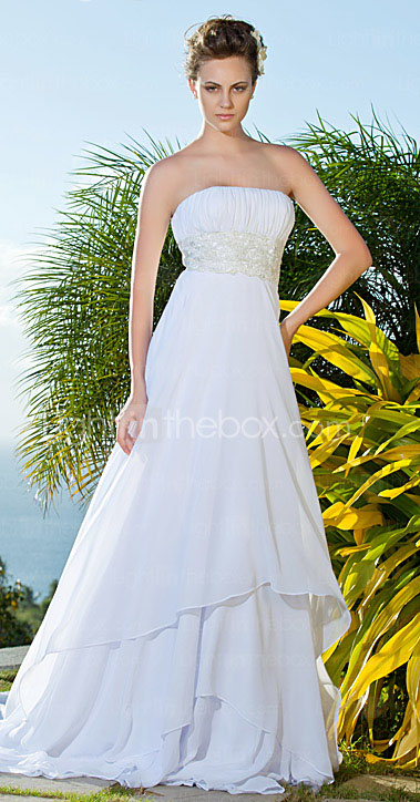 Empire Sheath/Column Strapless Chiffon And Lace Wedding Dress