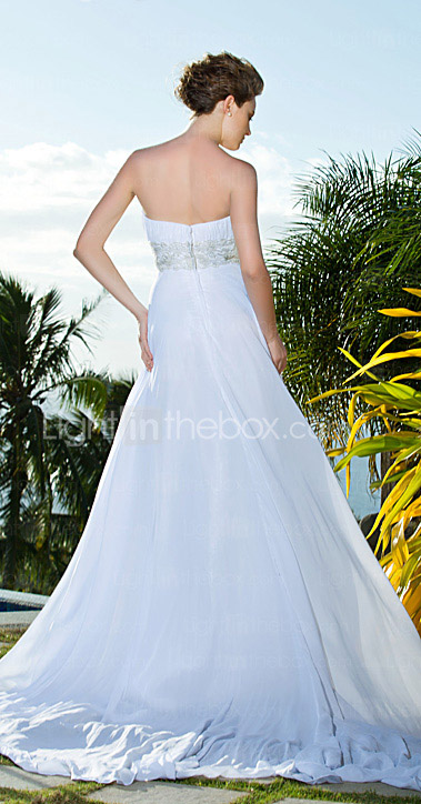 Empire Sheath/Column Strapless Chiffon And Lace Wedding Dress