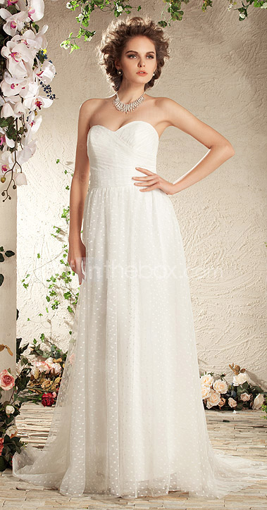 Sweetheart Neck Sweep/Brush Train Tulle Wedding Dress 