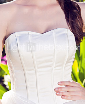A-line / Ball Gown Strapless Asymmetrical Satin Organza Wedding Dress
