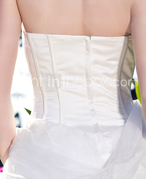 A-line / Ball Gown Strapless Asymmetrical Satin Organza Wedding Dress