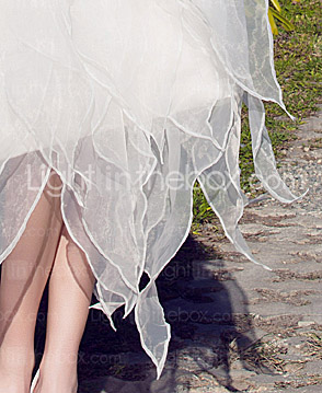 A-line / Ball Gown Strapless Asymmetrical Satin Organza Wedding Dress
