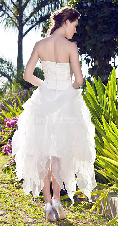 A-line / Ball Gown Strapless Asymmetrical Satin Organza Wedding Dress