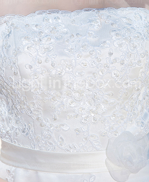 A-line Strapless Tea-length Wedding Dress with Beaded Appliques