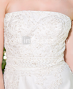 A-line Strapless Asymetrical Tulle Over Satin Wedding Dress