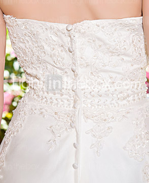 A-line Strapless Asymetrical Tulle Over Satin Wedding Dress