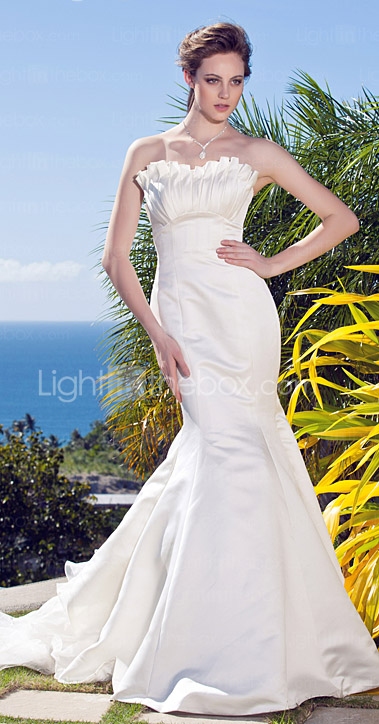 Trumpet/ Mermaid Sweetheart Sweep/ Brush Train Satin Organza Wedding Dress