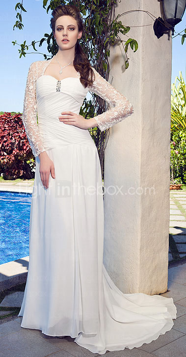 Sweetheart Neck Lace And Chiffon Wedding Dress With Sweep/Brush Train  