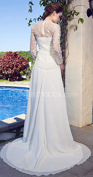Sweetheart Neck Lace And Chiffon Wedding Dress With Sweep/Brush Train  