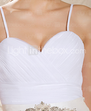 A-line Spaghetti Straps Floor-length Tulle Wedding Dress 