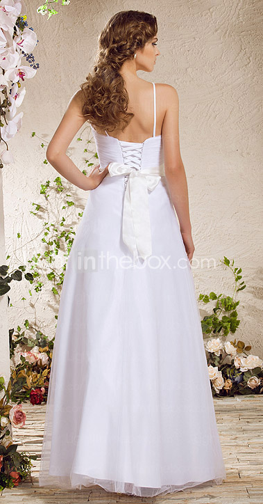 A-line Spaghetti Straps Floor-length Tulle Wedding Dress 