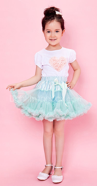 Blue Trimming Bowknot Chiffon Girl Skirt With Lining