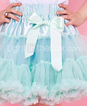 Blue Trimming Bowknot Chiffon Girl Skirt With Lining