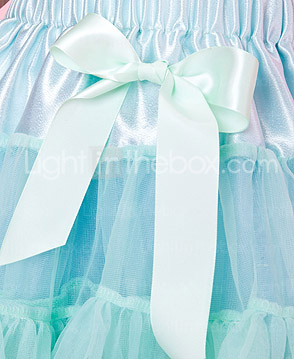 Blue Trimming Bowknot Chiffon Girl Skirt With Lining