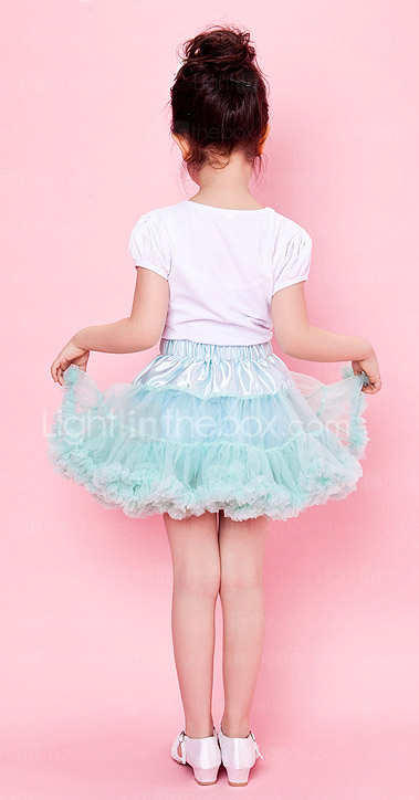 Blue Trimming Bowknot Chiffon Girl Skirt With Lining