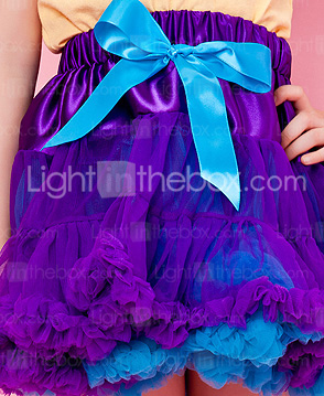 Purple Trimming Bowknot Chiffon Tutu Girl Skirt With Lining
