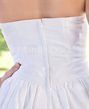 A-line Strapless Ankle-length Taffeta Wedding Dress