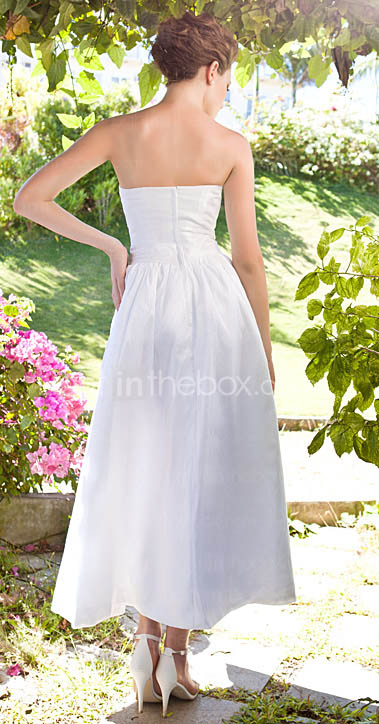 A-line Strapless Ankle-length Taffeta Wedding Dress