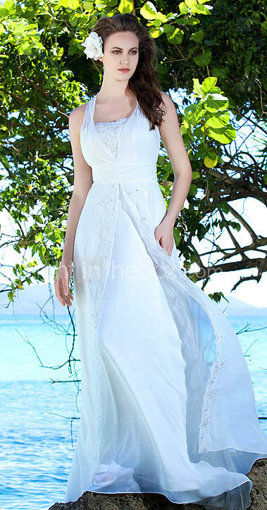 Sheath/Column Straps Sweep / Brush Train Chiffon Wedding Dress