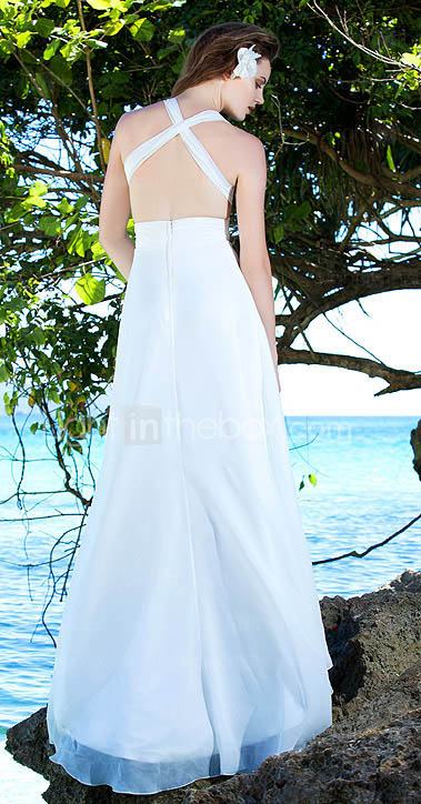 Sheath/Column Straps Sweep / Brush Train Chiffon Wedding Dress