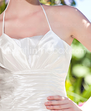 A-line Halter Tea-length Taffeta Wedding Dress