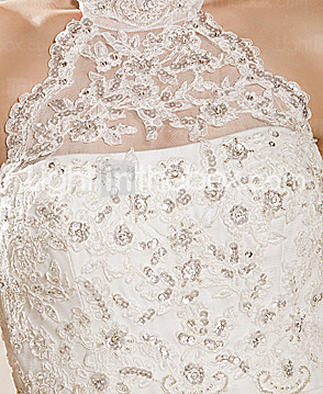 Trumpet/Mermaid High Neck Court Train Lace Tulle Wedding Dress 