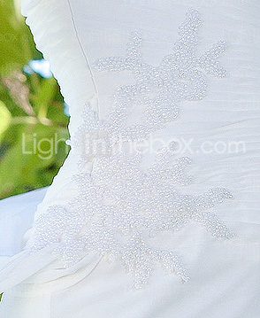 Sheath/Column V-neck  Sweep / Brush Train Satin  Chiffon Wedding Dress