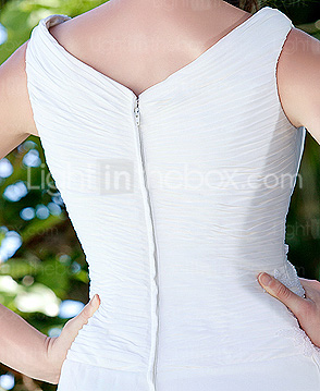 Sheath/Column V-neck  Sweep / Brush Train Satin  Chiffon Wedding Dress