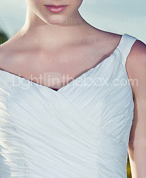 Sheath/Column Straps V-neck Court Train Chiffon Wedding Dress 