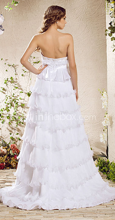 uma linha de trem tribunal strapless assimétrica organza vestido de capina