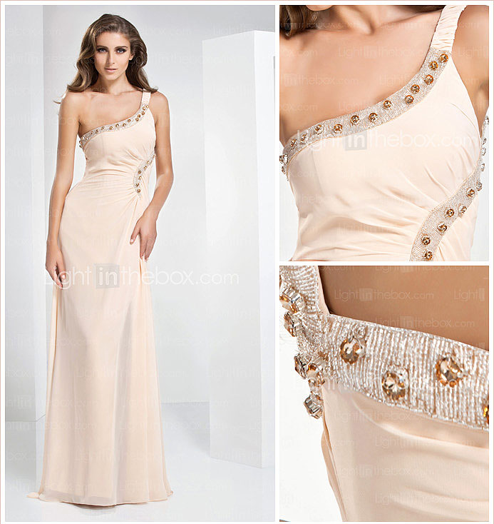 Sheath/ Column One Shoulder Floor-length Chiffon Evening Dress