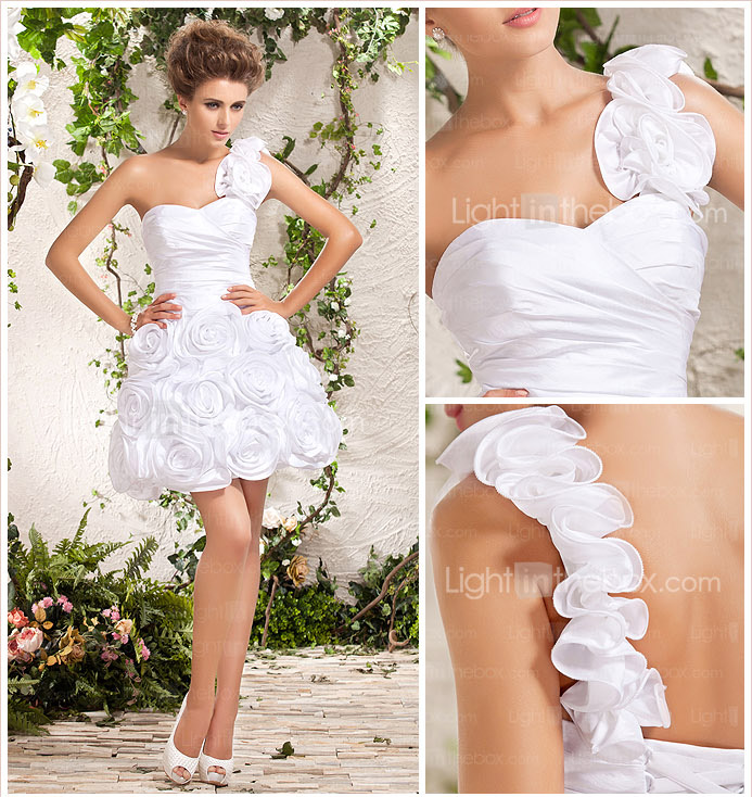 Ball Gown One Shoulder Short/Mini Taffeta Wedding Dress