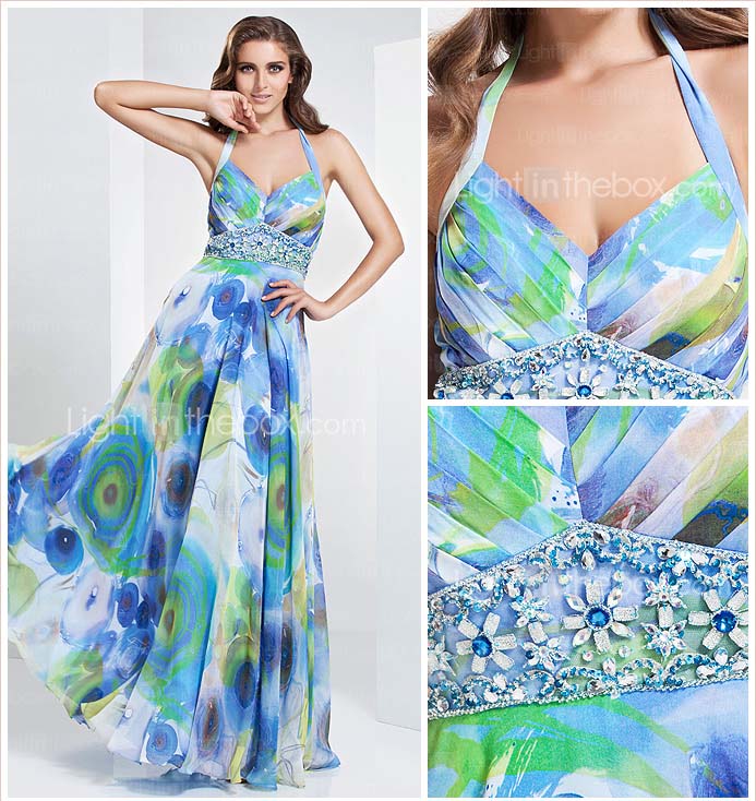Sheath/Column Halter Floor-length Chiffon Evening Dress