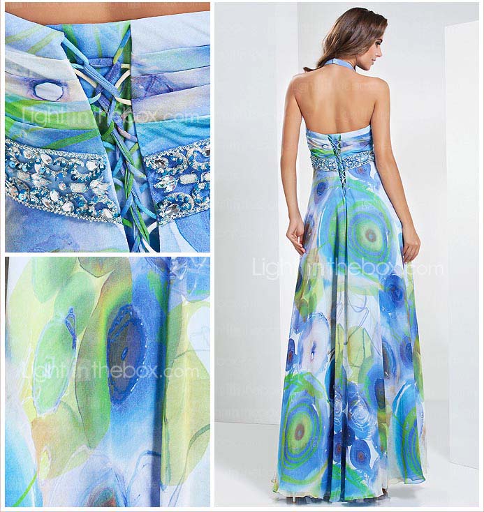 Sheath/Column Halter Floor-length Chiffon Evening Dress