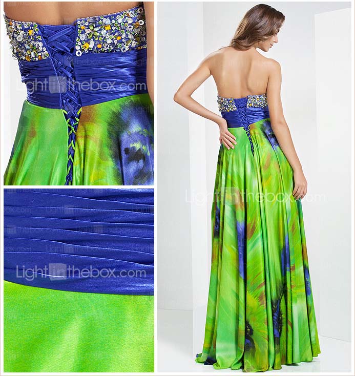 A-line Sweetheart Floor-length Printing Stretch Satin Evening Dress