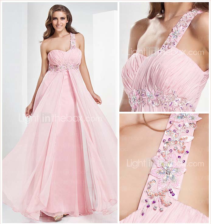 A-line One Shoulder Sweetheart Floor-length Chiffon Evening Dress
