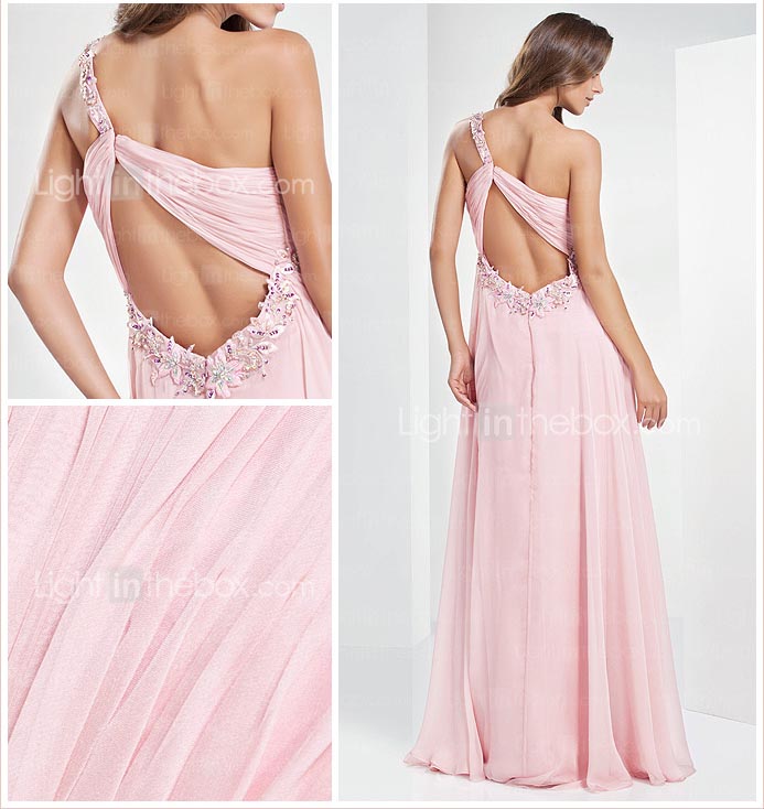 A-line One Shoulder Sweetheart Floor-length Chiffon Evening Dress