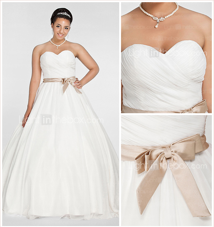 Ball Gown Sweetheart Chapel Train Chiffon Plus Size Wedding Dress