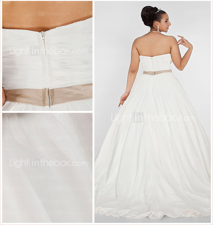 Ball Gown Sweetheart Chapel Train Chiffon Plus Size Wedding Dress
