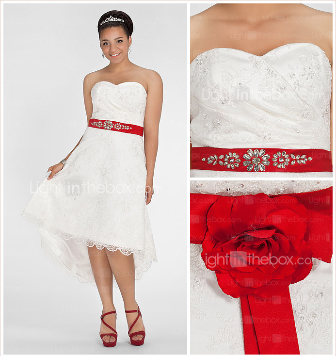 A-line Sweetheart Asymmetrical Lace Plus Size Wedding Dress 