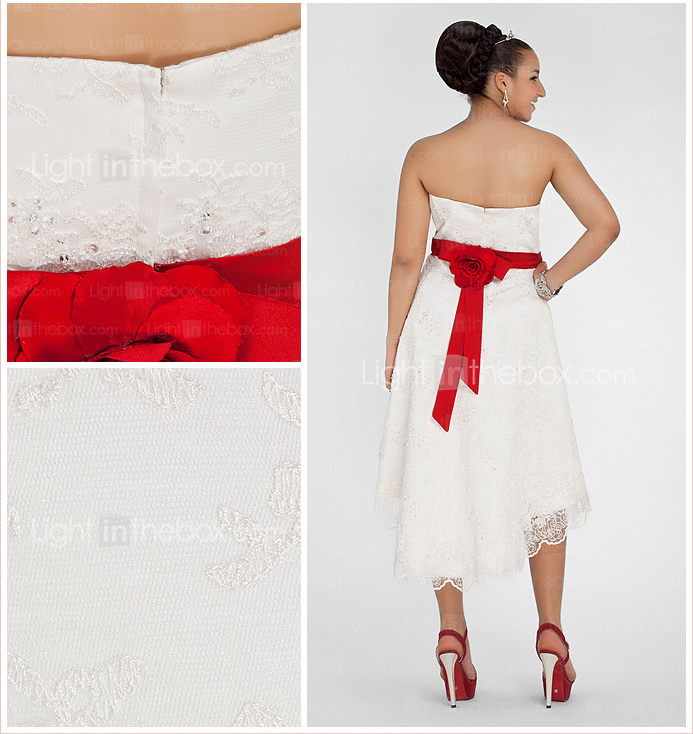A-line Sweetheart Asymmetrical Lace Plus Size Wedding Dress 