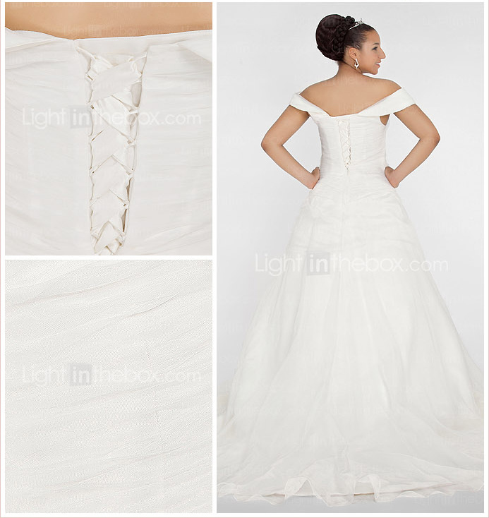 palla abito off-the-spalla cappella treno Chiffon plus size abito da sposa