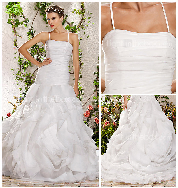 Ball Gown Strapless Court Train Organza Wedding Dress 