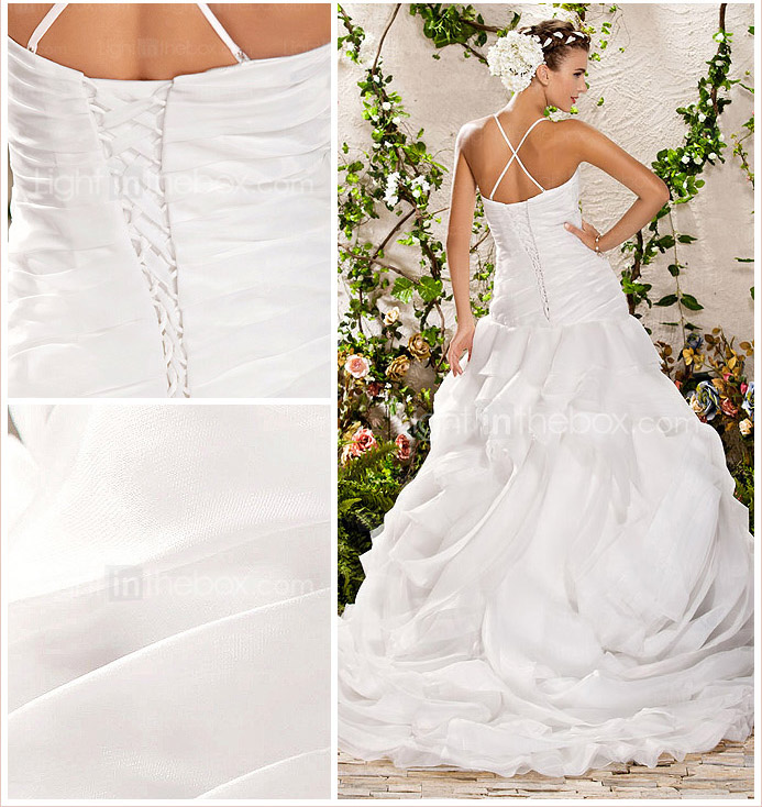 Ball Gown Strapless Court Train Organza Wedding Dress 