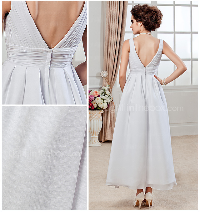 A-line V-neck Ankle-length Chiffon Wedding Dress