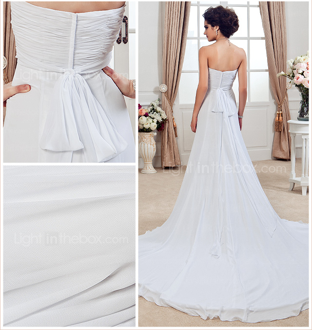 Sheath/ Column Strapless Chapel Train Chiffon Wedding Dress